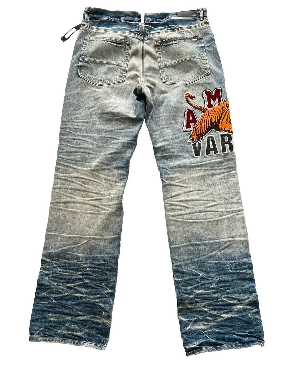 AMIRI $1690   Men’s  Indigo Varsity Tiger Straight Jeans Size 36 - Picture 5 of 16